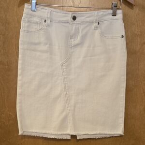 Xhilaration White Denim Pencil Skirt with Frayed Hem